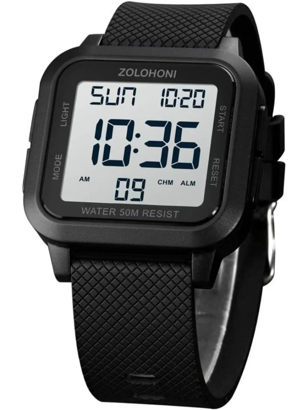 Men's Black White Analog Quartz Stainless Steel Waterproof Square Digital Watch